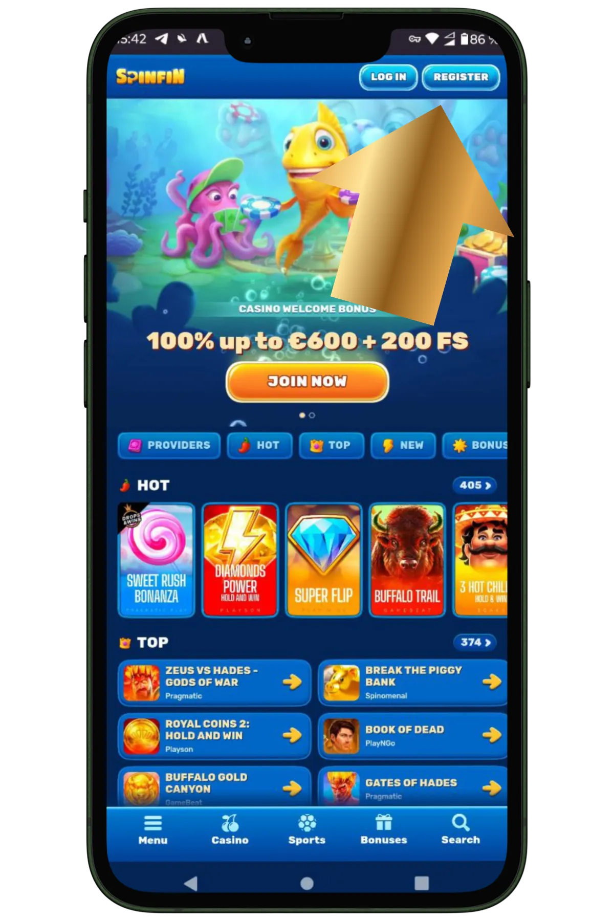 Registration at Spinfin Casino